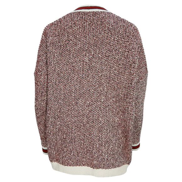 Maje Knitted Button-Front Cardigan in Red and White Cotton Blend - Picture 2 of 6